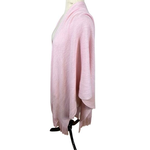 Worthington Sweater OS Pink Shawl Knit Feminine Tassel Poncho Neutral Soft Cozy - Picture 4 of 10